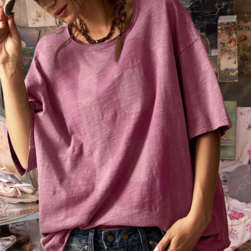 Boutique cotton casual Pink Women's boho t-shirt Top blouse Xl Read !